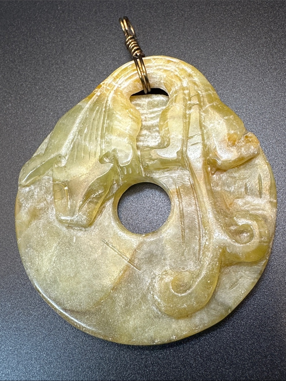 Vintage Hand-Carved Jade Sea Dragon OR Koi Pendant Symbol of Prosperity & Luck